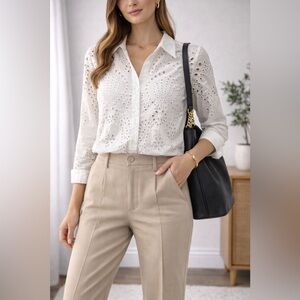 Zara Cream Button Down Shirt with Notched Collar